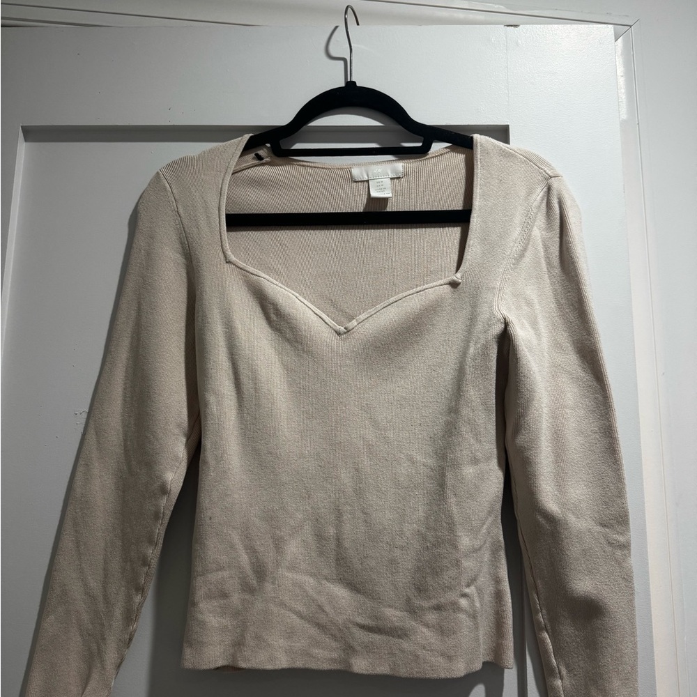 H&M Beige Ribbed Knit Top